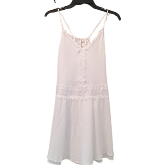 LC LAUREN CONRAD Bright White Drop Waist Lace Trim Shift Dress Medium - Picture 3 of 5